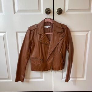 new york & company faux brown leather jacket